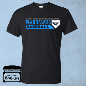Warhawks Baseball with Homeplate & Logo - T-Shirt (Black)