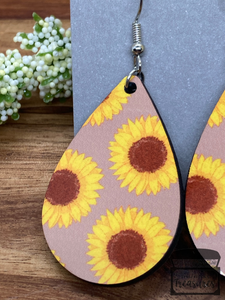 Sunflowers (Tan Background) Teardrop Earrings